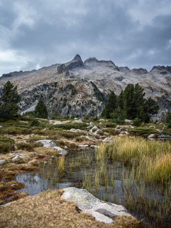 Majestic mountain landscape in Neouvielle national park, Pyrenees, Hautes-Pyrenees, France