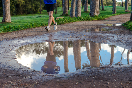 Rome, Italy - March 06, 2016: People joggers in the huge park of Villa Doria Pamphiliの写真素材