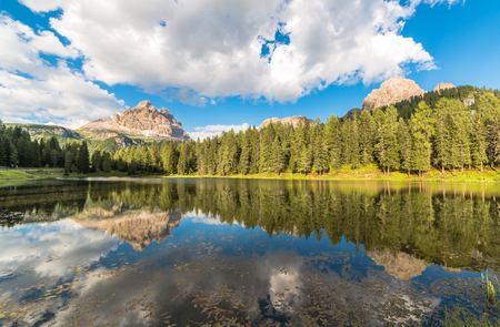 Beautiful dolomites mountains in italy. Antorno lake.の写真素材