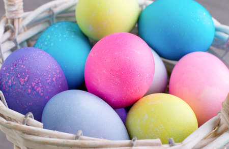 Close-up of painted eggs in a basket