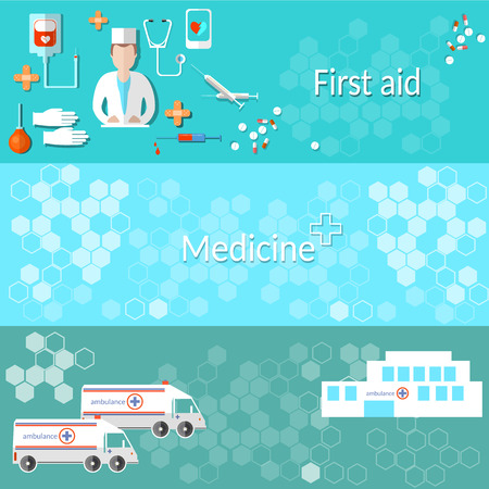 Medicine, ambulance, hospital, doctor, treatment, pills, medicine, hospital, vector bannersのイラスト素材