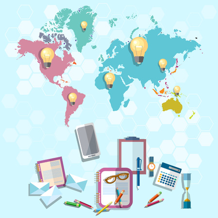 International education online learning university college internet school lessons world Europe Asia America Russia vector illustrationのイラスト素材
