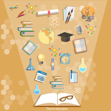 Open books and icons of education concept effective education power of knowledge back to school vector illustrationのイラスト素材
