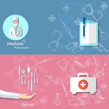 Medicine ambulance medical banners first-aid doctor medical instrumentsのイラスト素材