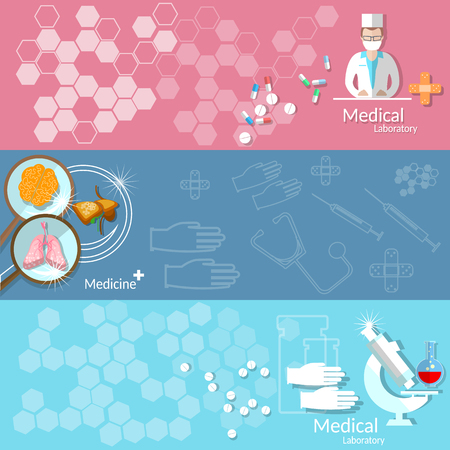 Medicine health care blood donation transplantation pharmaceutics research doctor medical instruments vector bannersのイラスト素材