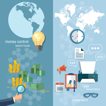 Business world concept money transfer transactions finance online payment working office stationery businessman financial analyst paperwork vector bannersのイラスト素材