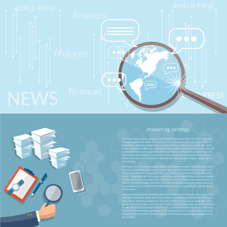 News finance concept marketing strategy business analyst office work planning and development vector bannersのイラスト素材