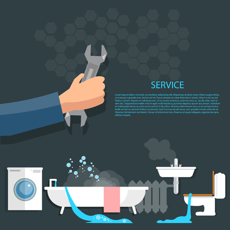Plumbing repair pipeline plumbing heating reparation service cleaning kit sink drainのイラスト素材