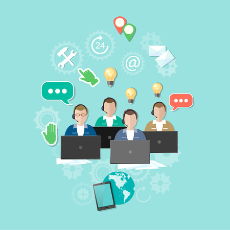 Call center 24 hours technical support helpline operator with headphones conceptのイラスト素材