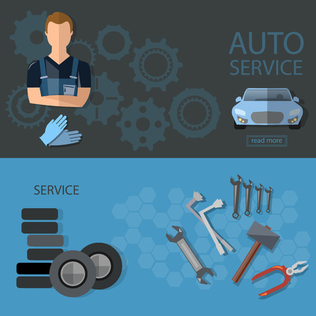 Auto service auto repair tire service oil change auto mechanic bannersのイラスト素材