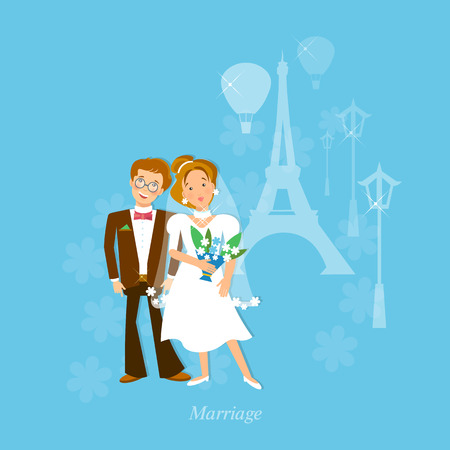 Wedding couple in love honeymoon to Paris vectorのイラスト素材