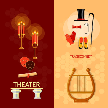 Theatre banner theater entertainment and performance elements musical operetta literature dramaturgy vectorのイラスト素材