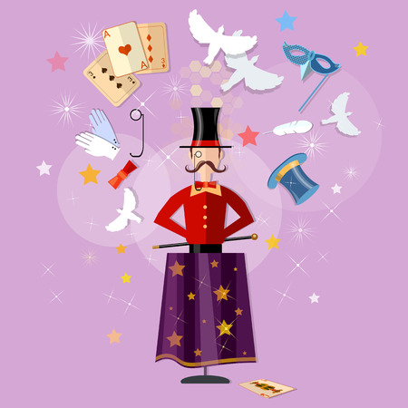 Magician circus shows tricks focuses magical performance vector illustrationのイラスト素材