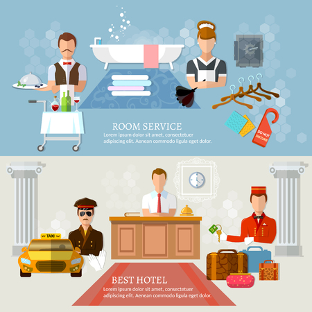 Hotel service banners professional hotel staff vector illustrationのイラスト素材