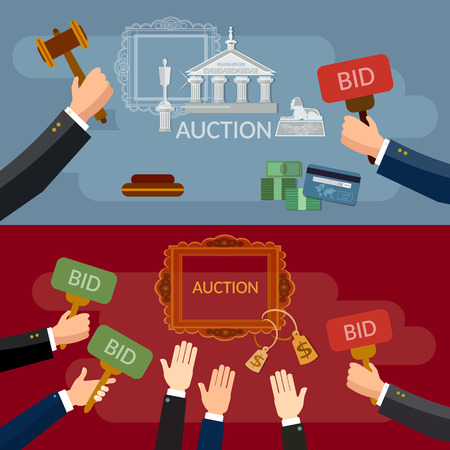 Auction and bidding banners sale antiques art vector illustrationのイラスト素材