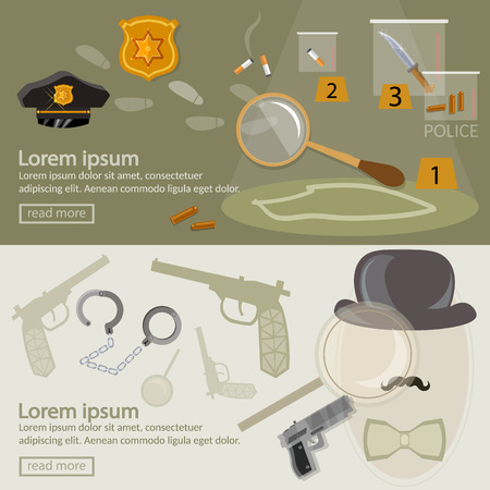 Crime investigation banner detective agency search for clues vector illustrationのイラスト素材