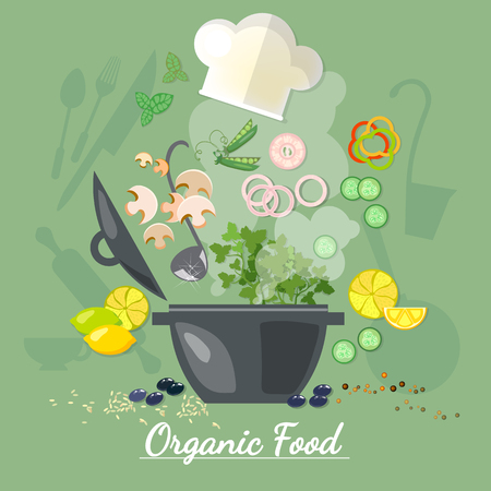 Cooking food cook soup recipe vegetables fly in a pan vector illustrationのイラスト素材