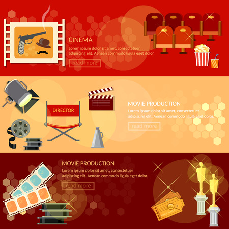 Cinema festival banner movie theater tickets clapper popcorn oscar awards ceremonyのイラスト素材