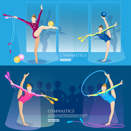 Gymnastics girls banner gymnasts artistic and rhythmic gymnast exercise rhythmic gymnastics championship vector illustrationのイラスト素材