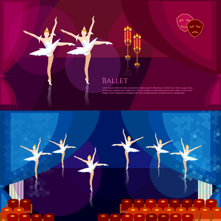 Ballet banner professional ballet ballerinas dancing on theater stage vector illustrationのイラスト素材