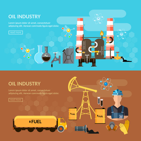 Oil industry banner oil refining extraction and processing of transportation of oil products vector illustrationのイラスト素材