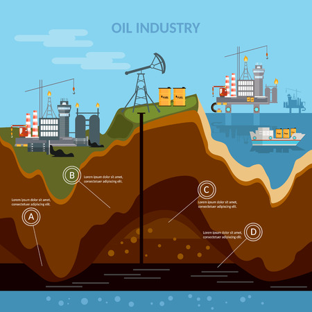 Oil industry infographics production process of drilling wells vectorのイラスト素材
