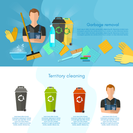 Garbage sorting infographics trash cans sorting waste for recycling separation of waste on garbage bins vectorのイラスト素材