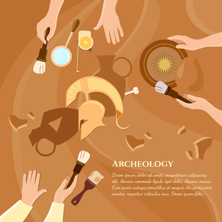 Archaeological excavation achaeologists unearth ancient history ancient artifacts vector illustrationのイラスト素材