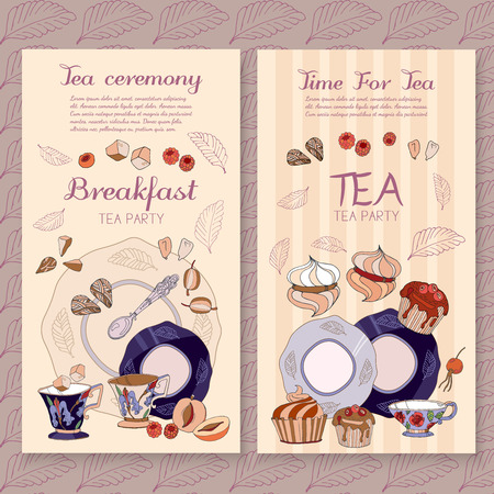 Tea menu design package time for tea and teapot, sweet pastries cafe menu template vectorのイラスト素材