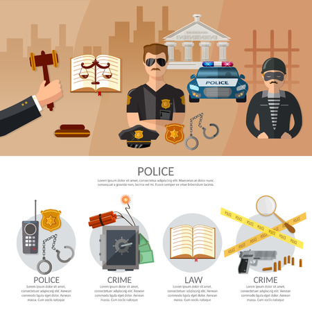 Justice system infographics crime and punishment criminal trial judge in court vector illustrationのイラスト素材