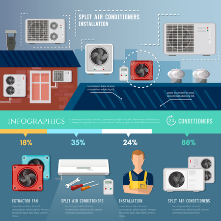 Installation of air conditioners infographic. Split system, check ventilation systems, air conditioner installment and air conditioning repairのイラスト素材