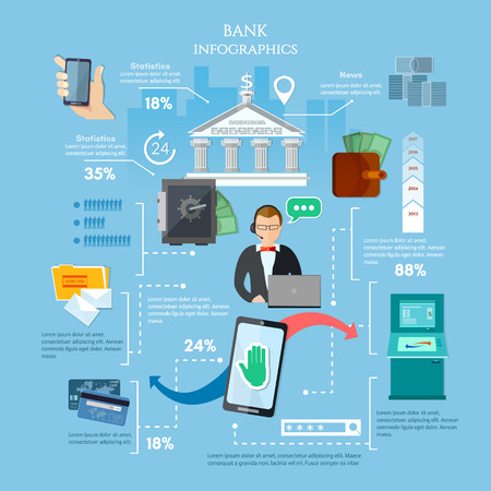 Mobile bank infographics banking technologies money transfer financial transactionのイラスト素材