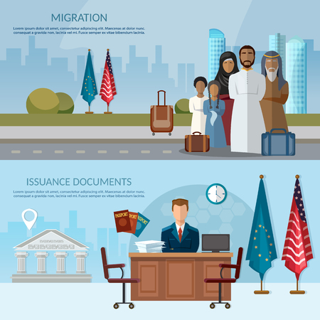 Issuance of papers in USA and Europe issue of requirements & passportsのイラスト素材