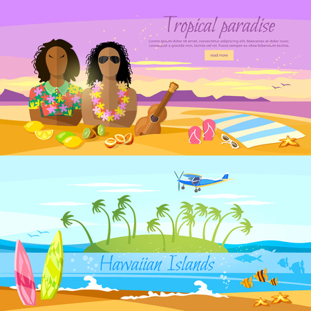 Tropical Beach Banner Paradise Island For Rest Travel To Hawaii