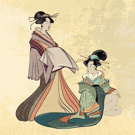 Geisha, ancient Japan, classical Japanese woman ancient style of drawing. Beautiful japanese geisha girlのイラスト素材
