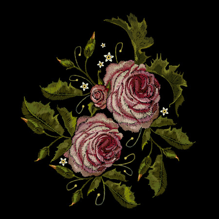 Roses embroidery. Classical embroidery buds of roses. Fashionable template for design of clothes, t-shirt design, blossoming bouquets of roses embroidery tapestry flowers renaissance styleのイラスト素材