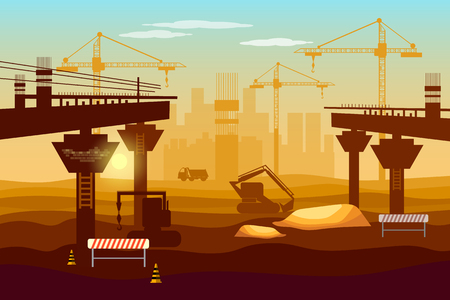 Bridge construction professional modern large scale construction bridge industry backgroundのイラスト素材