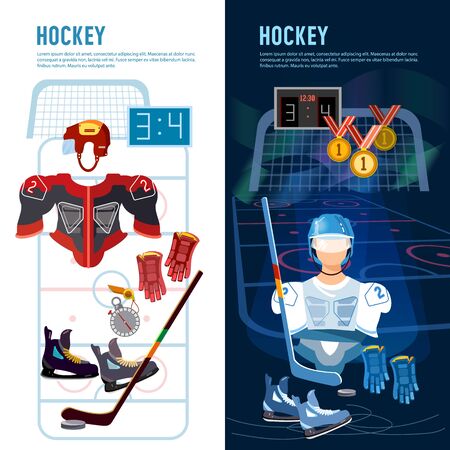 World ice hockey championship, players shoots the puck and attacks. Signs and symbols elements of professional hockey bannerのイラスト素材
