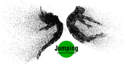 Silhouette of a jumping man and girl. Text on a separate layer, color can be changed in one click.のイラスト素材
