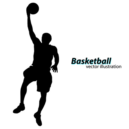 Silhouette of a basketball player. Background and text on a separate layer, color can be changed in one clickのイラスト素材