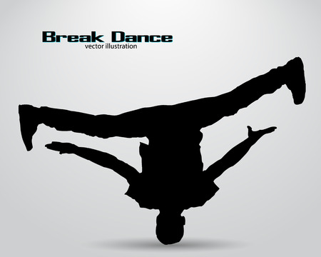 Silhouette of a break dancer. Background and text on a separate layer, color can be changed in one clickのイラスト素材