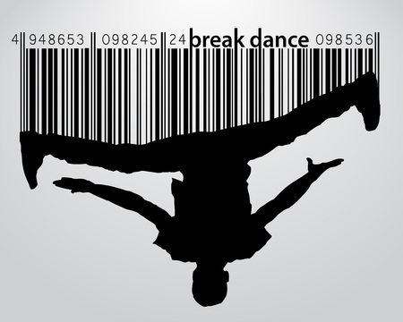 Silhouette of a break dancer. Background and text on a separate layer, color can be changed in one clickのイラスト素材