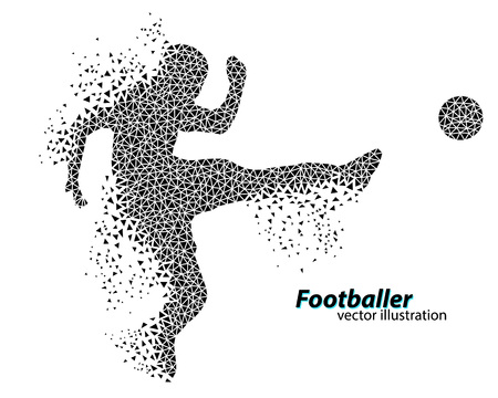 silhouette of a football player from triangles. Text and background on a separate layer, color can be changed in one click.のイラスト素材