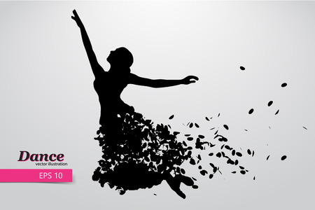 Silhouette of a dancing girl. Background and text on a separate layer, color can be changed in one click.のイラスト素材