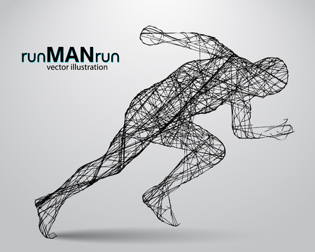 Silhouette of a running man. Text and background on a separate layer, color can be changed in one click.のイラスト素材