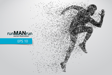 Silhouette of a running man from particles. Text and background on a separate layer, color can be changed in one click.のイラスト素材