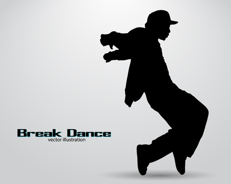 Silhouette of a break dancer. Background and text on a separate layer, color can be changed in one clickのイラスト素材