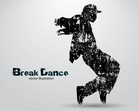 Silhouette of a break dancer. Background and text on a separate layer, color can be changed in one clickのイラスト素材