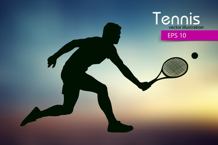 Silhouette of a tennis player. Text and background on a separate layer, color can be changed in one click.のイラスト素材