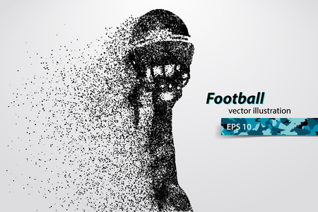 silhouette of a football helmet and hand from particles. Background and text on a separate layer, color can be changed in one click. Rugby. American footballのイラスト素材